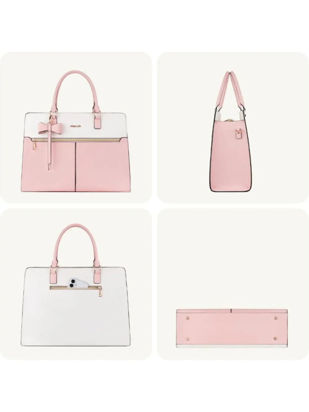 Stylish Waterproof PU Leather Laptop Tote Bag for Women, 15.6 inch Work Bag